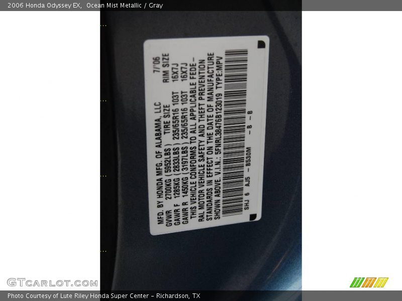 Ocean Mist Metallic / Gray 2006 Honda Odyssey EX