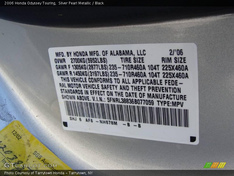 Silver Pearl Metallic / Black 2006 Honda Odyssey Touring