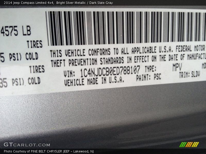 Bright Silver Metallic / Dark Slate Gray 2014 Jeep Compass Limited 4x4