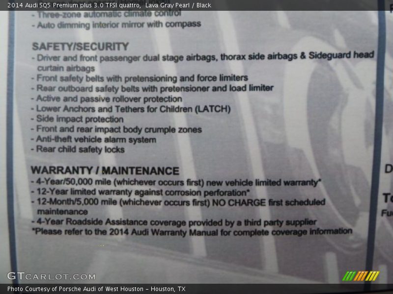  2014 SQ5 Premium plus 3.0 TFSI quattro Window Sticker