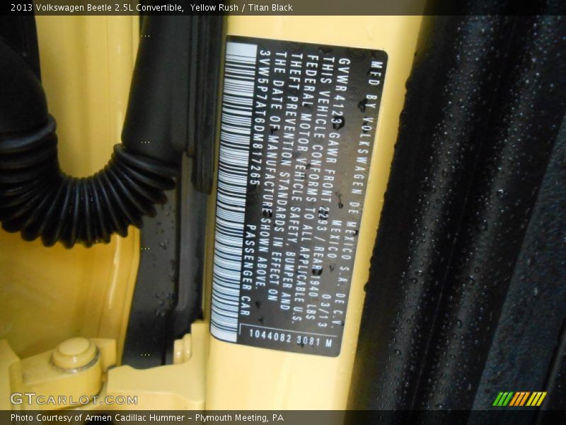 Yellow Rush / Titan Black 2013 Volkswagen Beetle 2.5L Convertible