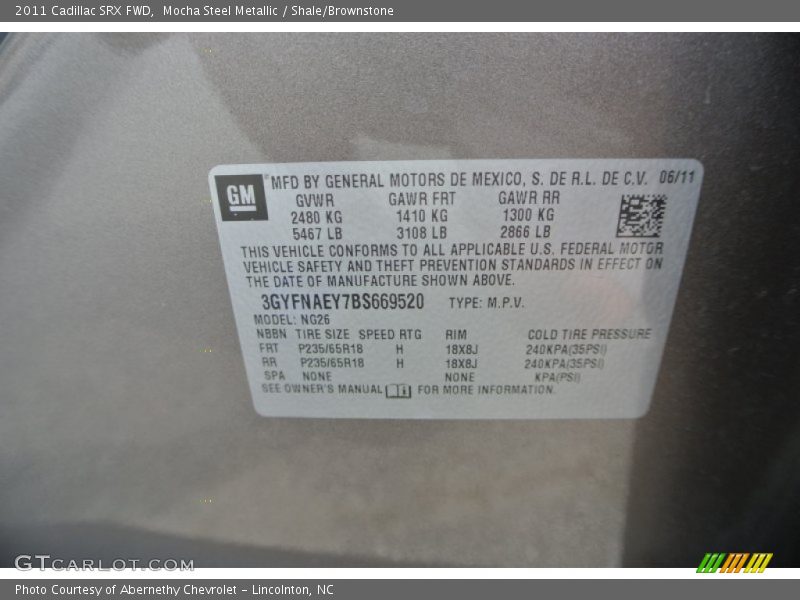 Mocha Steel Metallic / Shale/Brownstone 2011 Cadillac SRX FWD