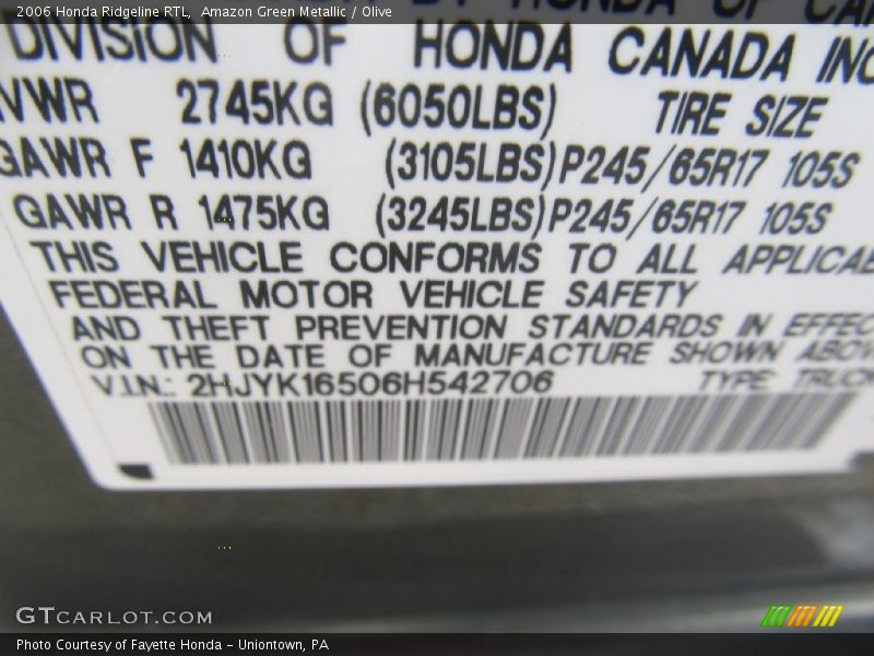Amazon Green Metallic / Olive 2006 Honda Ridgeline RTL