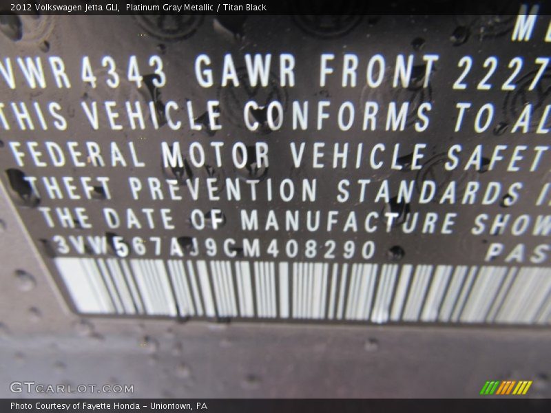 Platinum Gray Metallic / Titan Black 2012 Volkswagen Jetta GLI