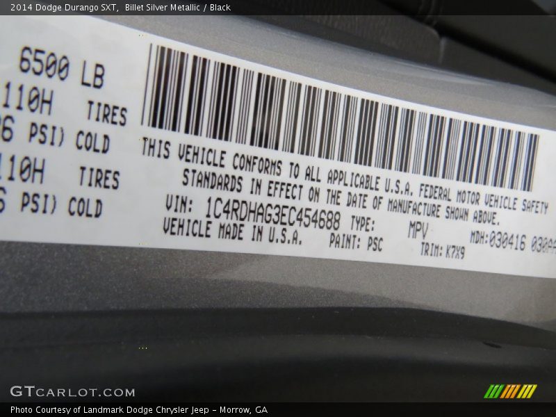 Billet Silver Metallic / Black 2014 Dodge Durango SXT