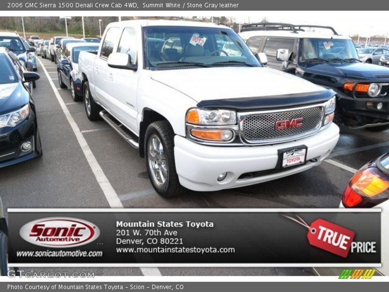 Summit White / Stone Gray leather 2006 GMC Sierra 1500 Denali Crew Cab 4WD