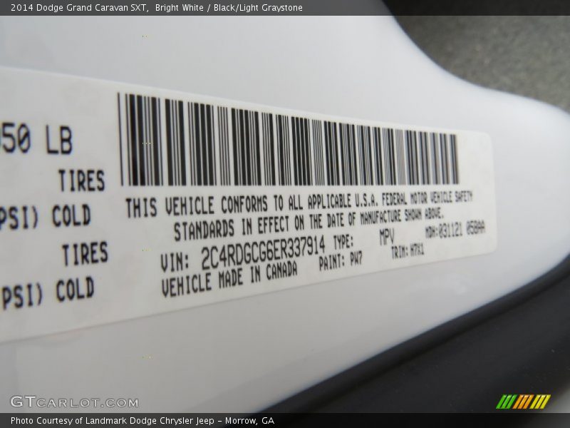Bright White / Black/Light Graystone 2014 Dodge Grand Caravan SXT