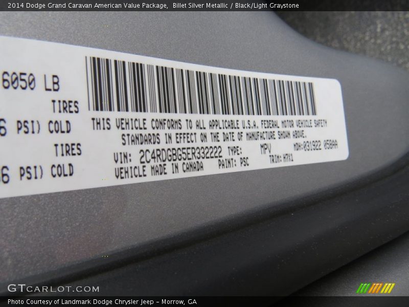 Billet Silver Metallic / Black/Light Graystone 2014 Dodge Grand Caravan American Value Package