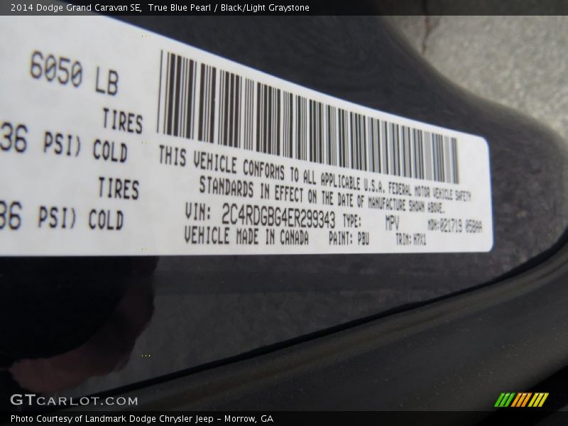 True Blue Pearl / Black/Light Graystone 2014 Dodge Grand Caravan SE