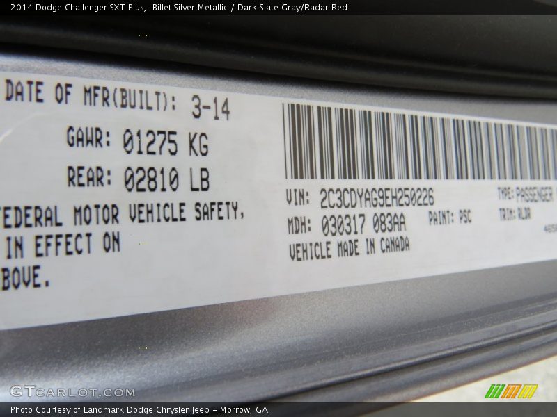 Billet Silver Metallic / Dark Slate Gray/Radar Red 2014 Dodge Challenger SXT Plus