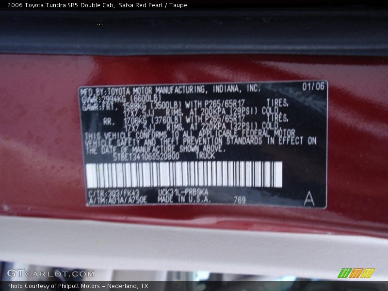 Salsa Red Pearl / Taupe 2006 Toyota Tundra SR5 Double Cab