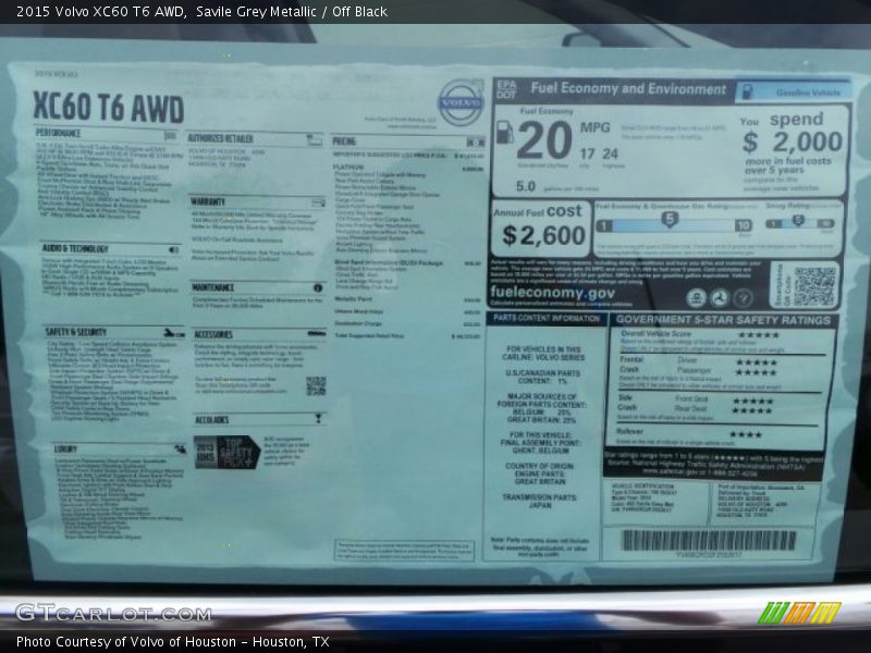  2015 XC60 T6 AWD Window Sticker