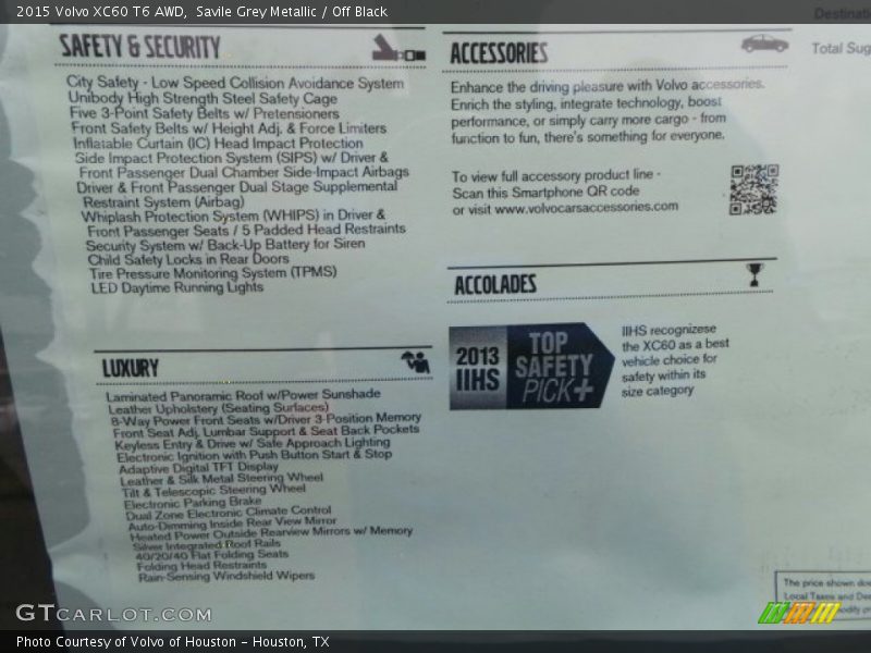  2015 XC60 T6 AWD Window Sticker