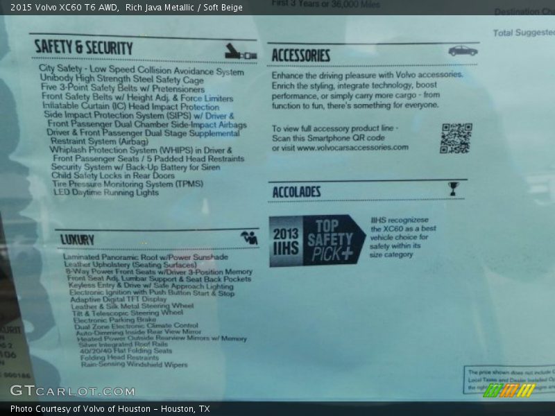  2015 XC60 T6 AWD Window Sticker