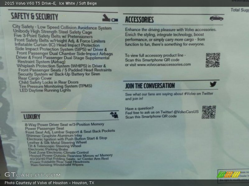 Ice White / Soft Beige 2015 Volvo V60 T5 Drive-E