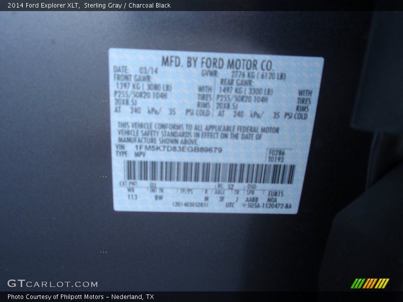 Sterling Gray / Charcoal Black 2014 Ford Explorer XLT