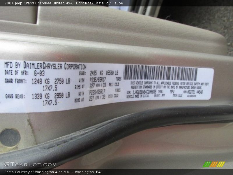 Light Khaki Metallic / Taupe 2004 Jeep Grand Cherokee Limited 4x4