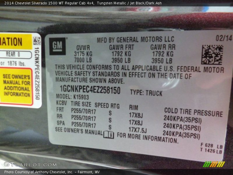 Tungsten Metallic / Jet Black/Dark Ash 2014 Chevrolet Silverado 1500 WT Regular Cab 4x4