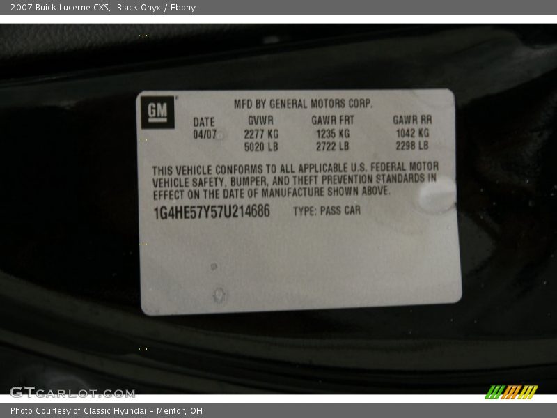 Black Onyx / Ebony 2007 Buick Lucerne CXS