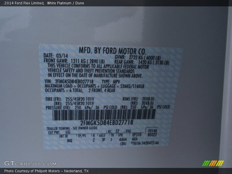 White Platinum / Dune 2014 Ford Flex Limited