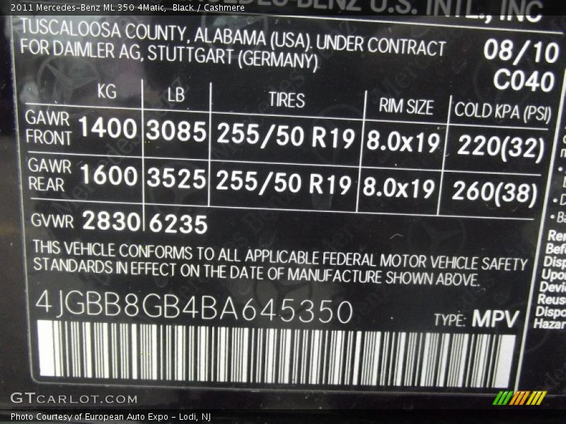 Black / Cashmere 2011 Mercedes-Benz ML 350 4Matic