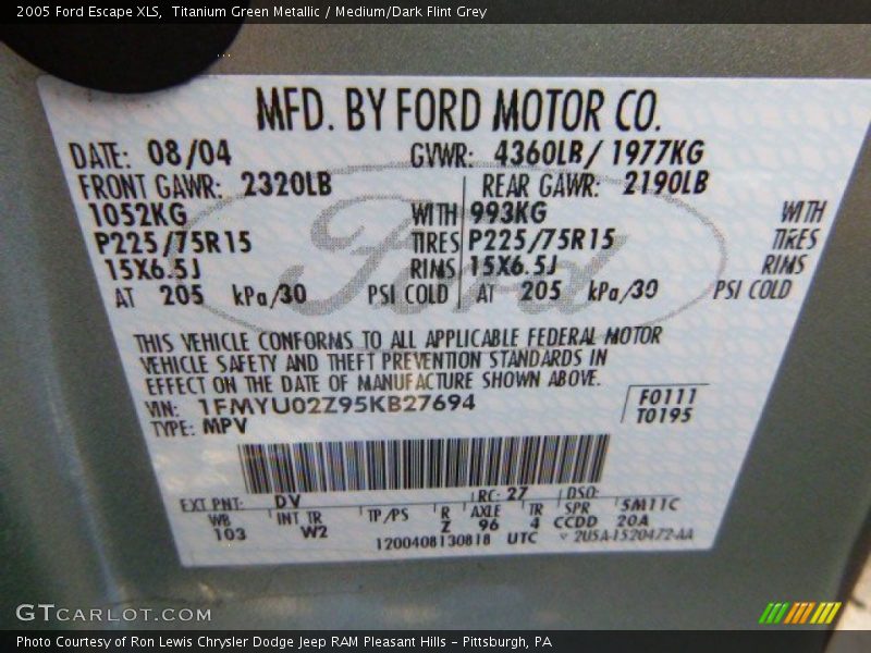 Titanium Green Metallic / Medium/Dark Flint Grey 2005 Ford Escape XLS