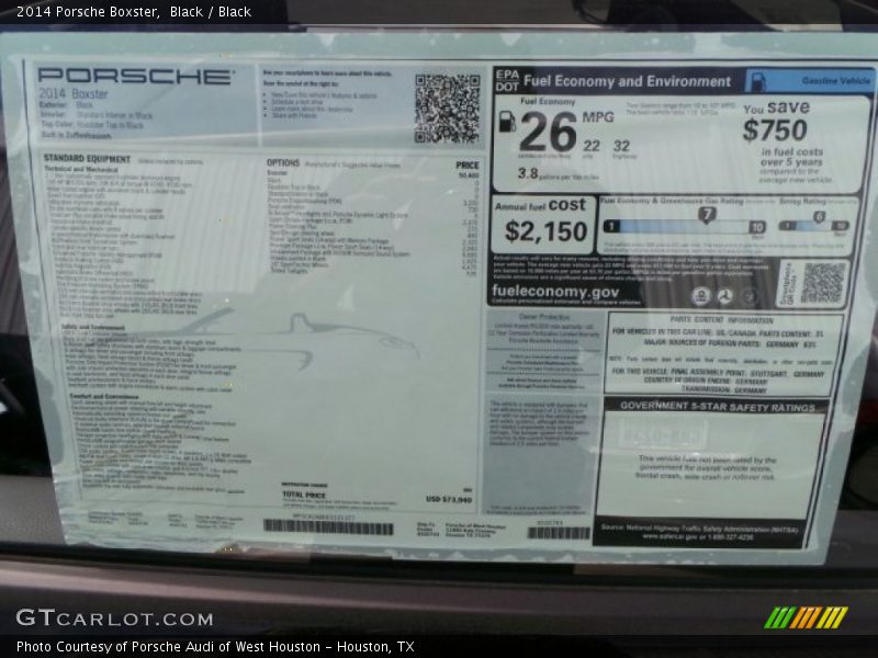  2014 Boxster  Window Sticker