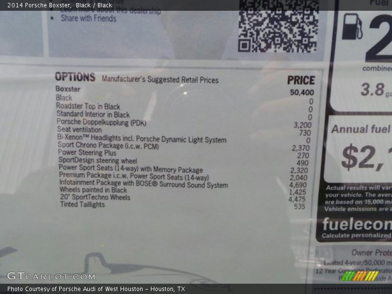  2014 Boxster  Window Sticker