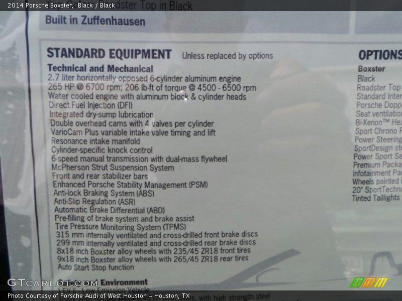  2014 Boxster  Window Sticker