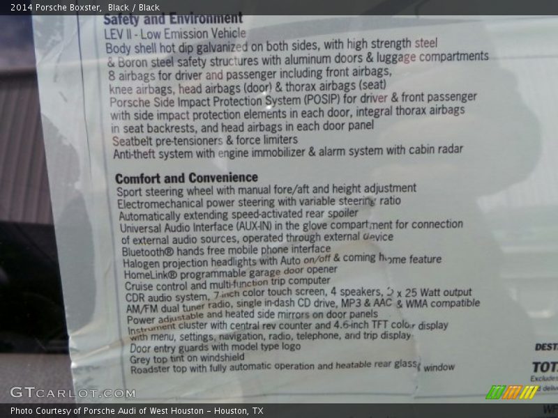  2014 Boxster  Window Sticker