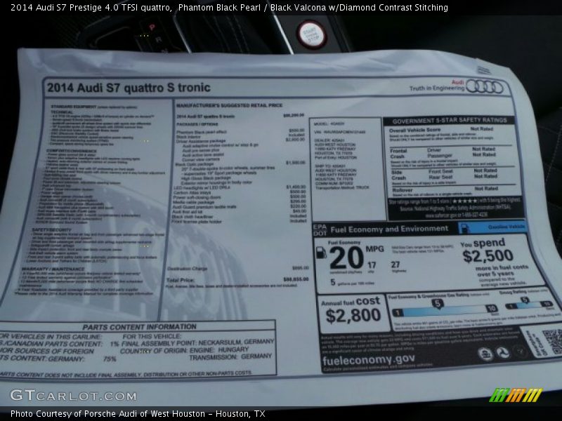  2014 S7 Prestige 4.0 TFSI quattro Window Sticker