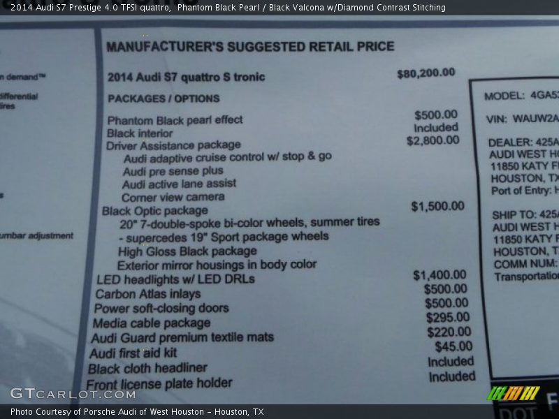  2014 S7 Prestige 4.0 TFSI quattro Window Sticker