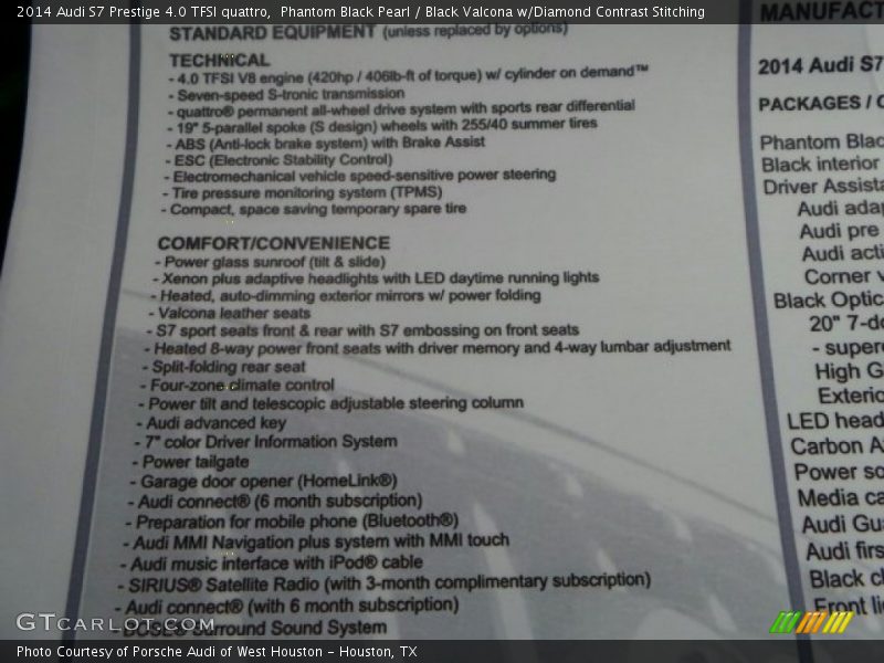  2014 S7 Prestige 4.0 TFSI quattro Window Sticker