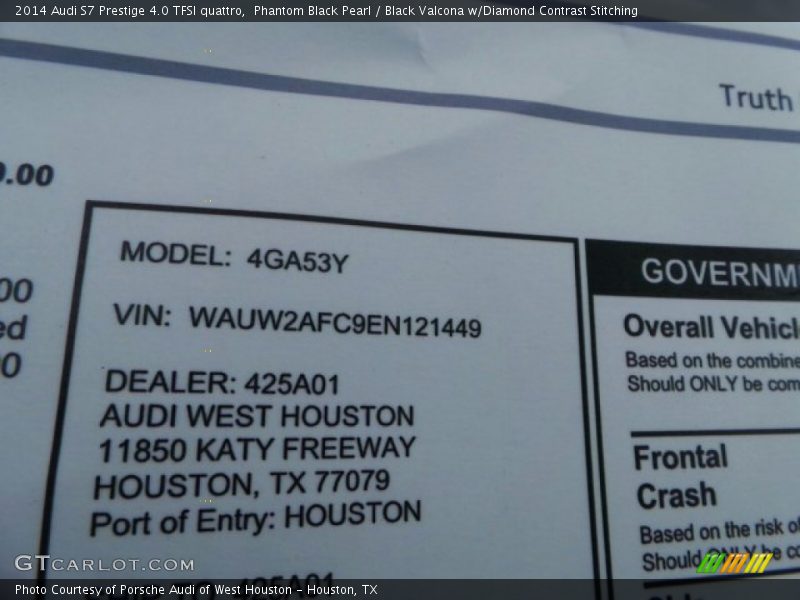Phantom Black Pearl / Black Valcona w/Diamond Contrast Stitching 2014 Audi S7 Prestige 4.0 TFSI quattro