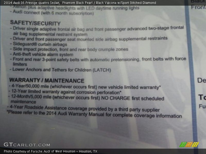 Phantom Black Pearl / Black Valcona w/Sport Stitched Diamond 2014 Audi S6 Prestige quattro Sedan