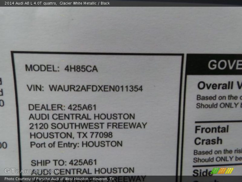 Glacier White Metallic / Black 2014 Audi A8 L 4.0T quattro