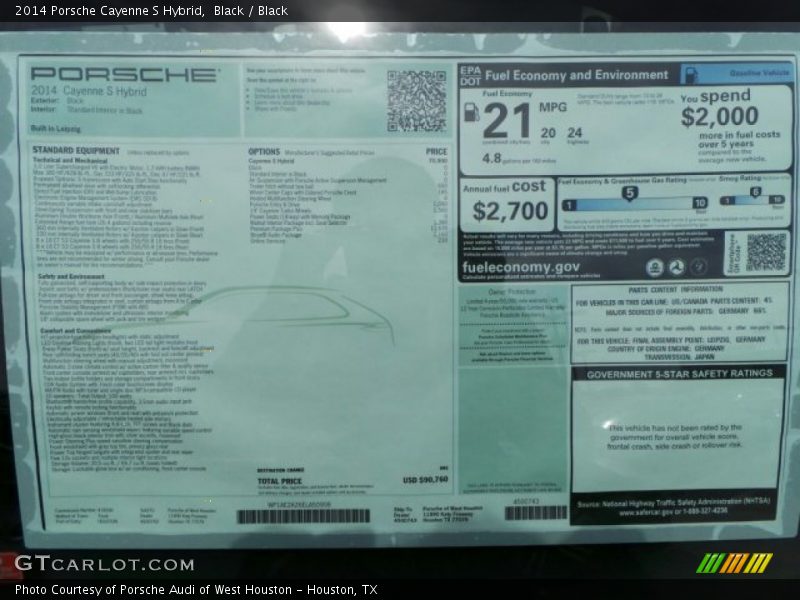  2014 Cayenne S Hybrid Window Sticker