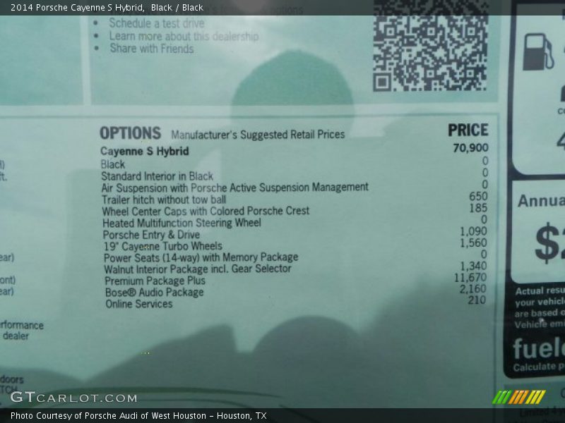  2014 Cayenne S Hybrid Window Sticker