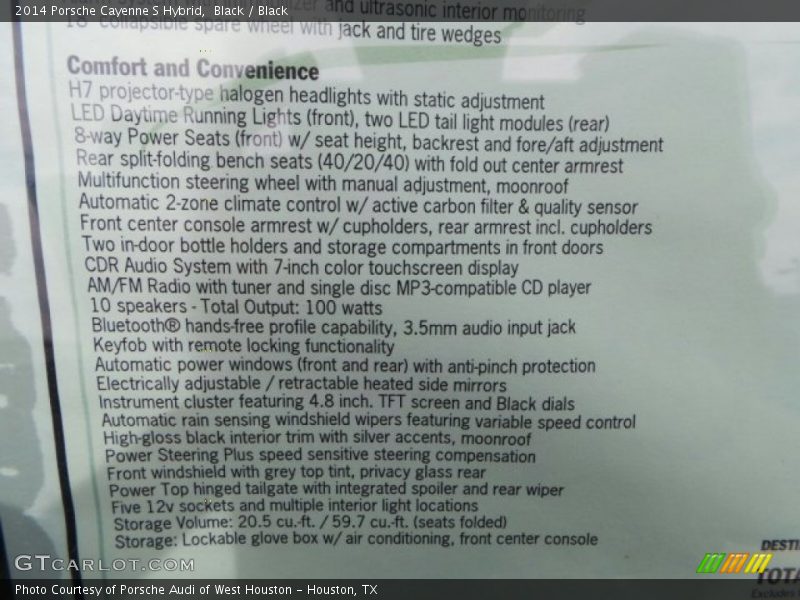  2014 Cayenne S Hybrid Window Sticker