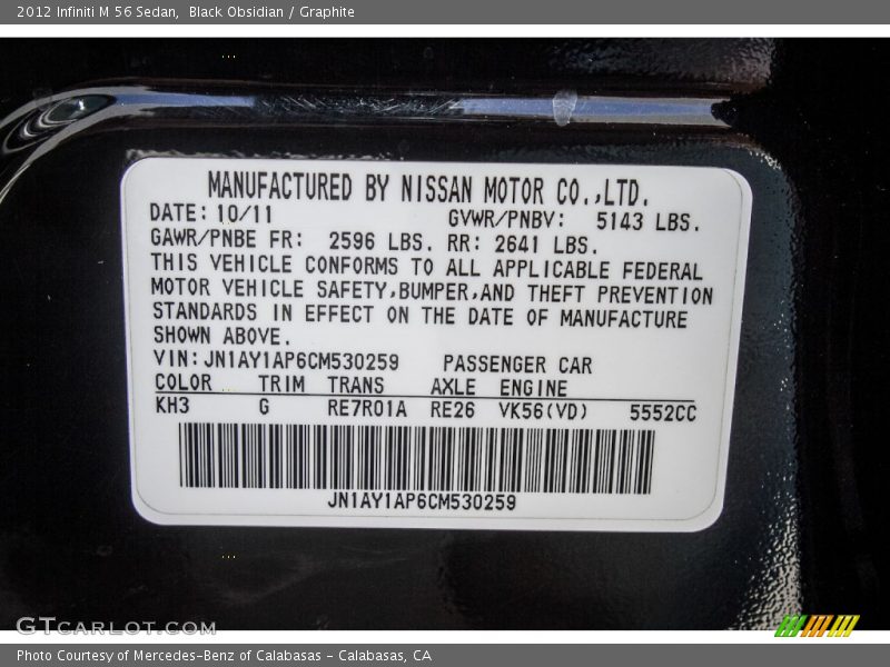 2012 M 56 Sedan Black Obsidian Color Code KH3