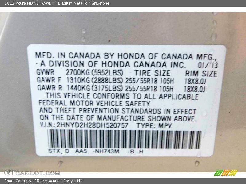Palladium Metallic / Graystone 2013 Acura MDX SH-AWD