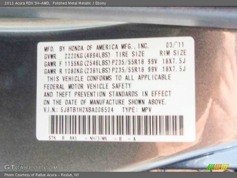 Polished Metal Metallic / Ebony 2011 Acura RDX SH-AWD