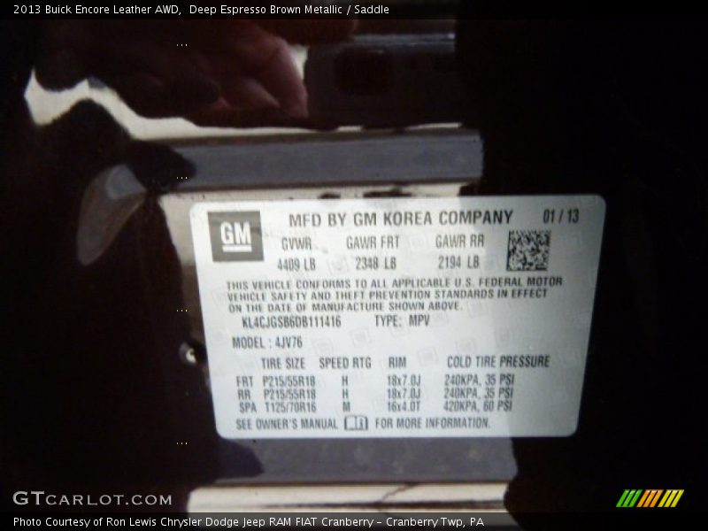 Deep Espresso Brown Metallic / Saddle 2013 Buick Encore Leather AWD