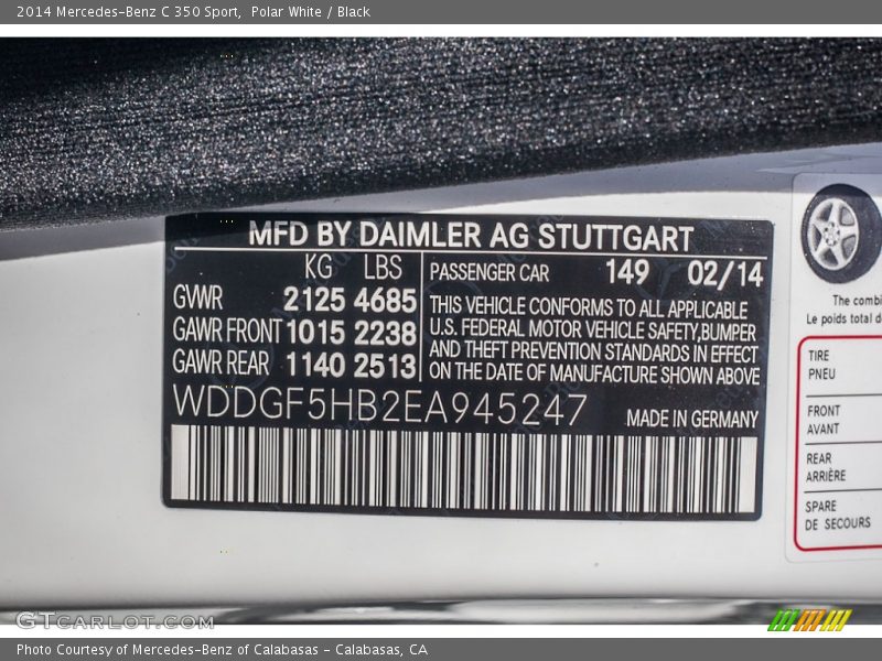 Polar White / Black 2014 Mercedes-Benz C 350 Sport