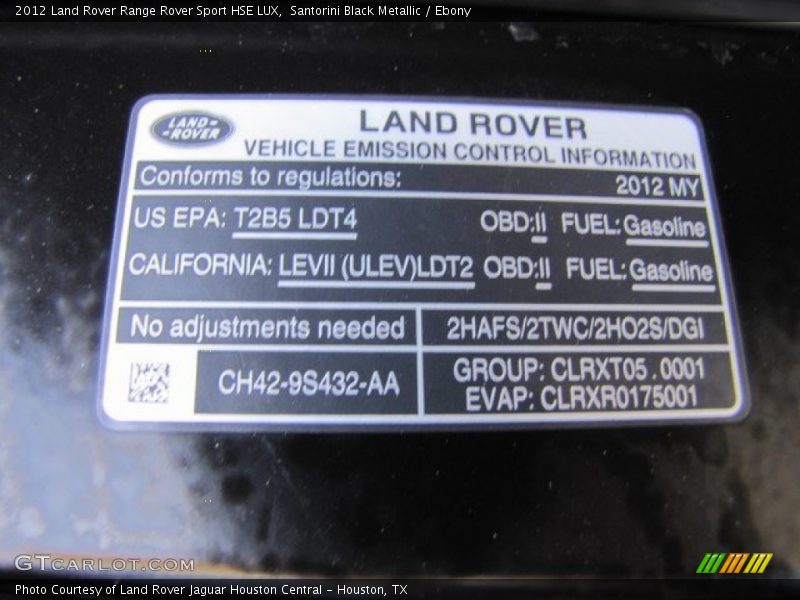 Santorini Black Metallic / Ebony 2012 Land Rover Range Rover Sport HSE LUX
