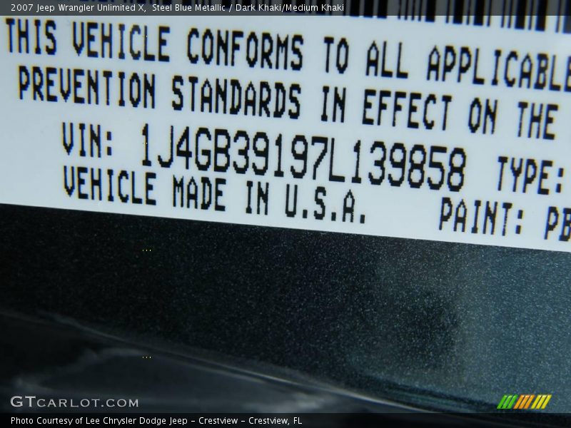 Steel Blue Metallic / Dark Khaki/Medium Khaki 2007 Jeep Wrangler Unlimited X