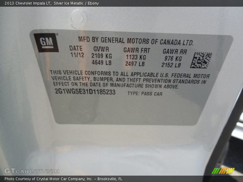 Silver Ice Metallic / Ebony 2013 Chevrolet Impala LT