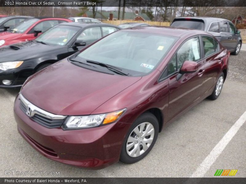 Crimson Pearl / Beige 2012 Honda Civic LX Sedan