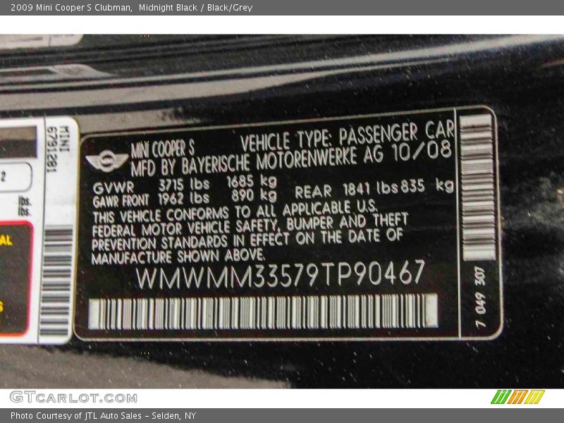 Midnight Black / Black/Grey 2009 Mini Cooper S Clubman