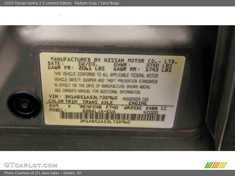 Radium Gray / Sand Beige 2003 Nissan Sentra 2.5 Limited Edition